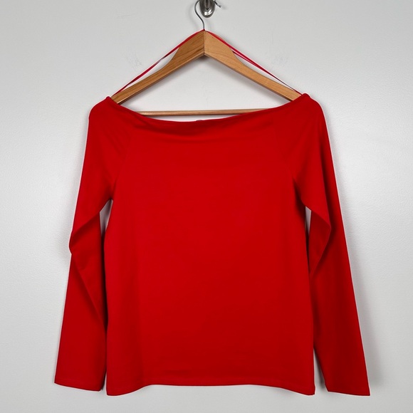 J. Crew Top Rated Off-the-shoulder long-sleeve shirt stretch cotton Red BY371 - Picture 8 of 8